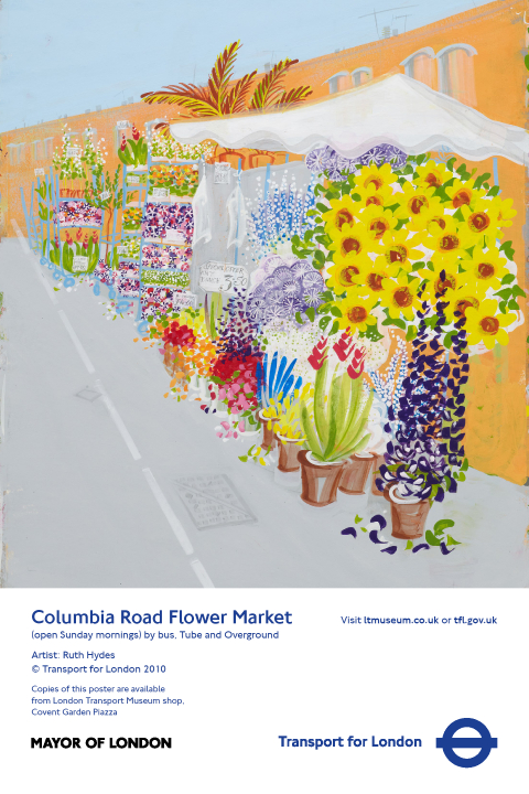 Columbia Road Flower Market by Bus, Tube and Overground Poster DC
