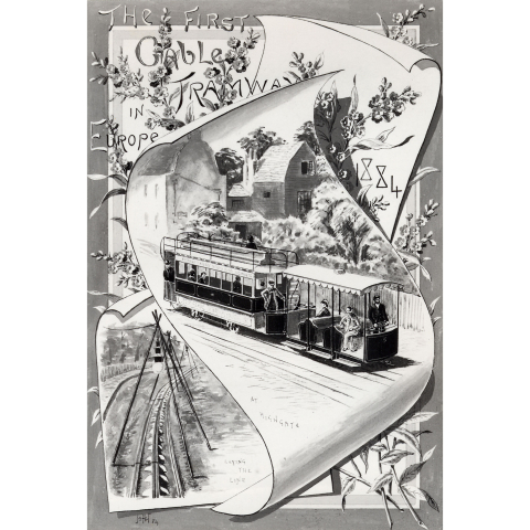 Drawing of the Highgate cable car, c. 1884